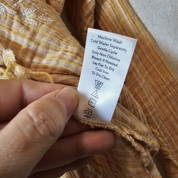 Kyla Seo Button Front Blouse Top Yellow Pink Embroidered Fray Art To Wear Small - Picture 7 of 10